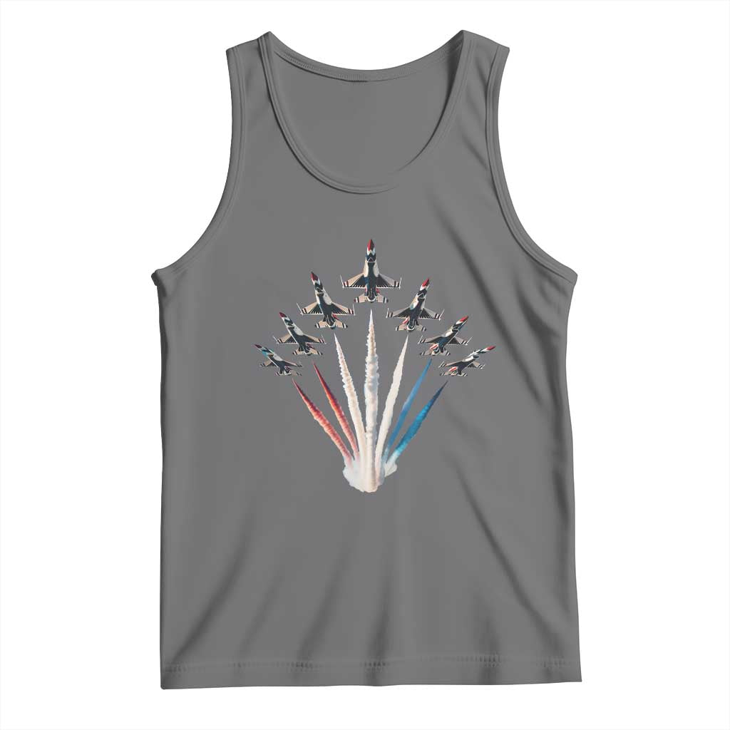 US Airplane Fighter Jet American Flag 4th Of July Tank Top TS11 Black Heather Print Your Wear