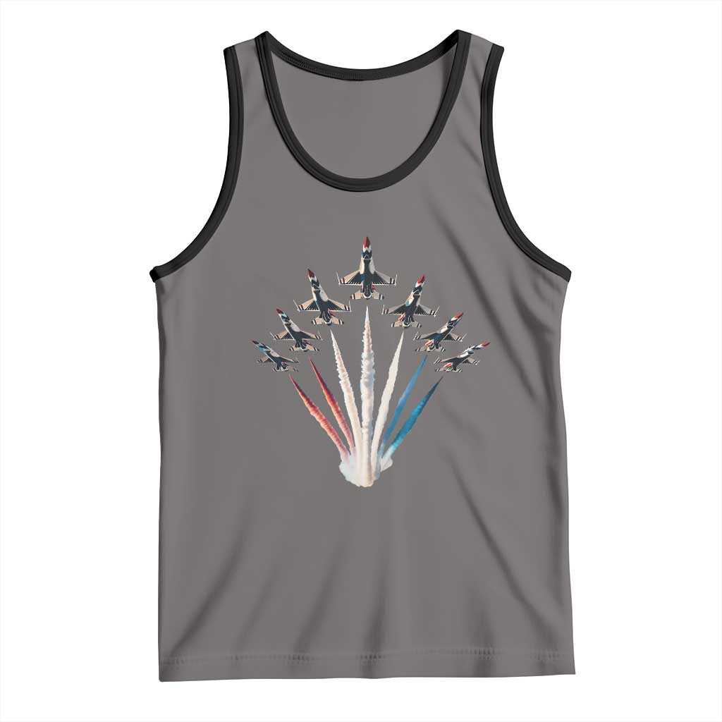 US Airplane Fighter Jet American Flag 4th Of July Tank Top TS11 Deep Heather Black Print Your Wear