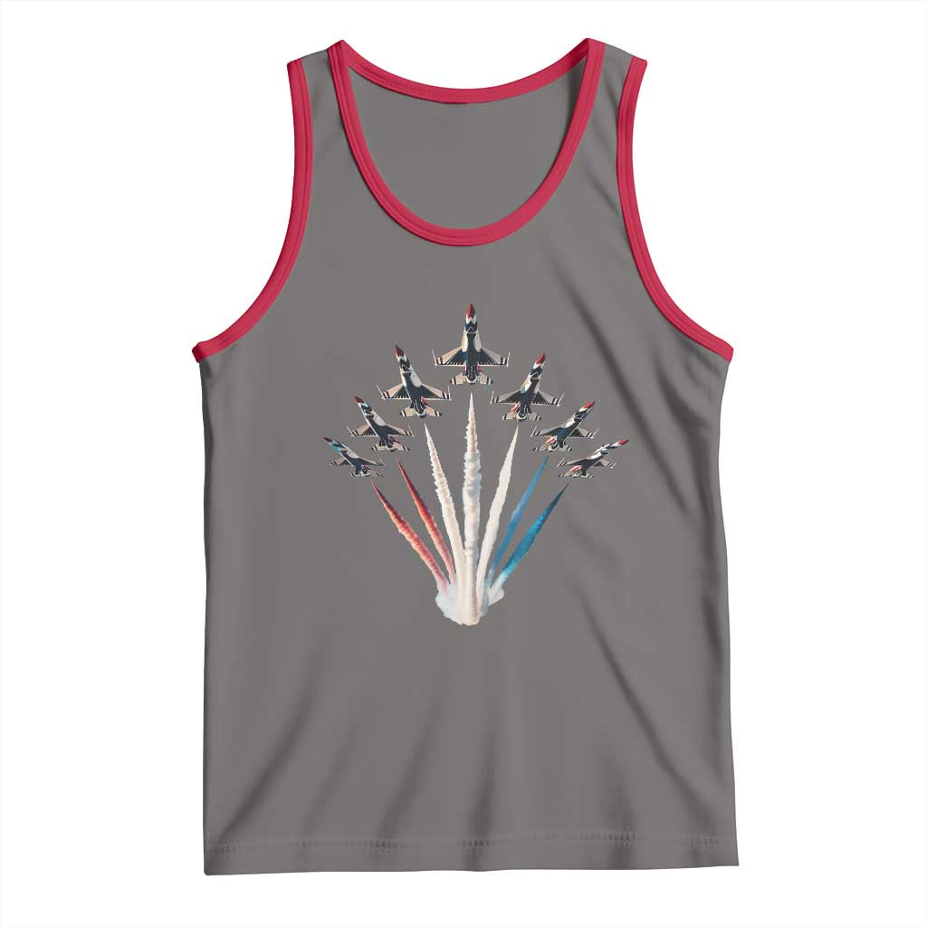 US Airplane Fighter Jet American Flag 4th Of July Tank Top TS11 Deep Heather Red Print Your Wear