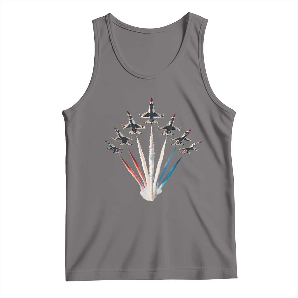 US Airplane Fighter Jet American Flag 4th Of July Tank Top TS11 Deep Heather Print Your Wear