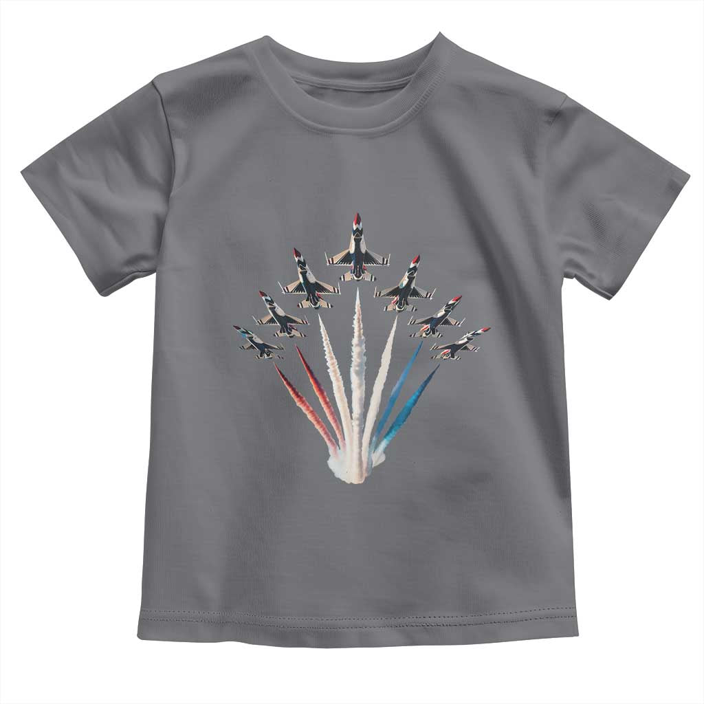 US Airplane Fighter Jet American Flag 4th Of July Toddler T Shirt TS11 Charcoal Print Your Wear