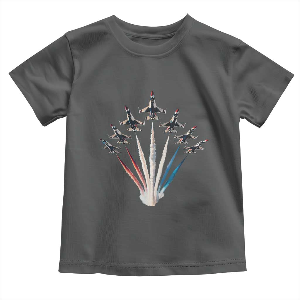 US Airplane Fighter Jet American Flag 4th Of July Toddler T Shirt TS11 Dark Heather Print Your Wear