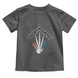 US Airplane Fighter Jet American Flag 4th Of July Toddler T Shirt TS11 Dark Heather Print Your Wear