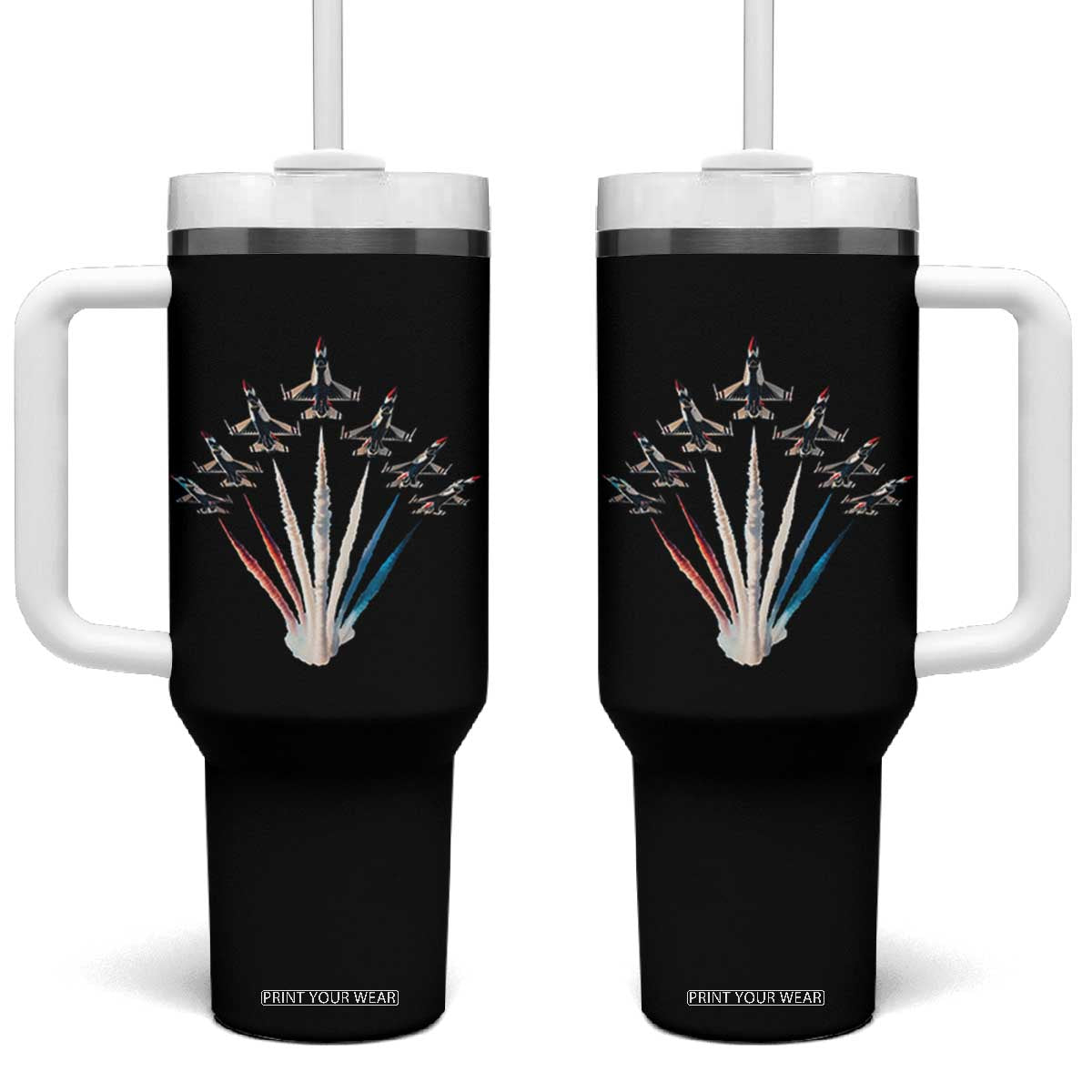 US Airplane Fighter Jet American Flag 4th Of July Tumbler With Handle TS11 One Size: 40 oz Black Print Your Wear