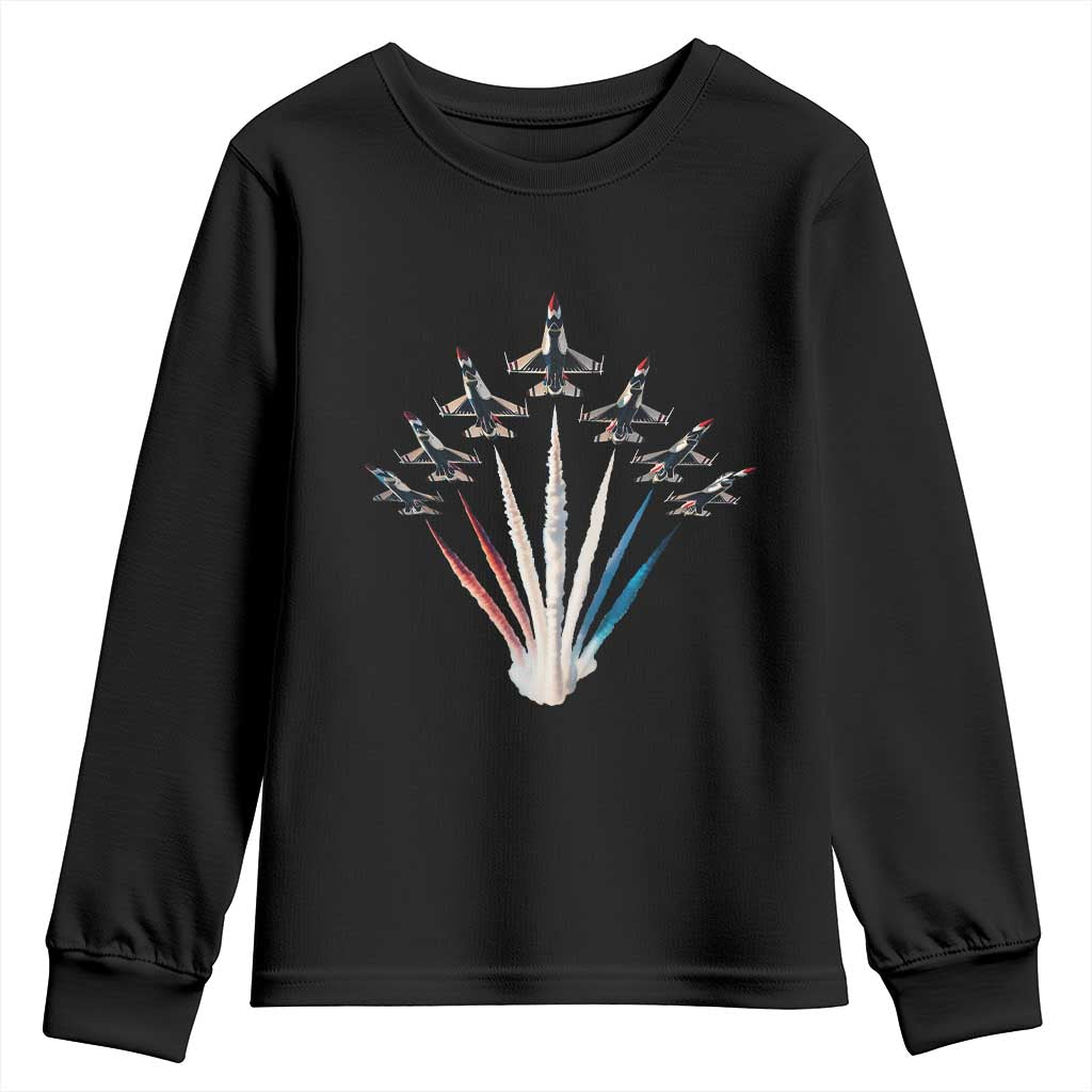 US Airplane Fighter Jet American Flag 4th Of July Youth Sweatshirt TS11 Black Print Your Wear
