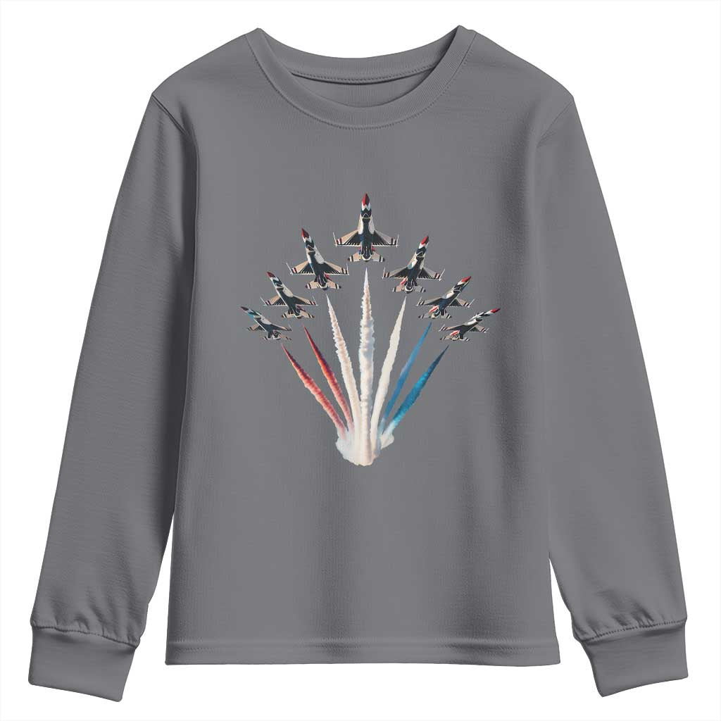 US Airplane Fighter Jet American Flag 4th Of July Youth Sweatshirt TS11 Charcoal Print Your Wear