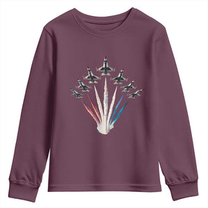 US Airplane Fighter Jet American Flag 4th Of July Youth Sweatshirt TS11 Maroon Print Your Wear