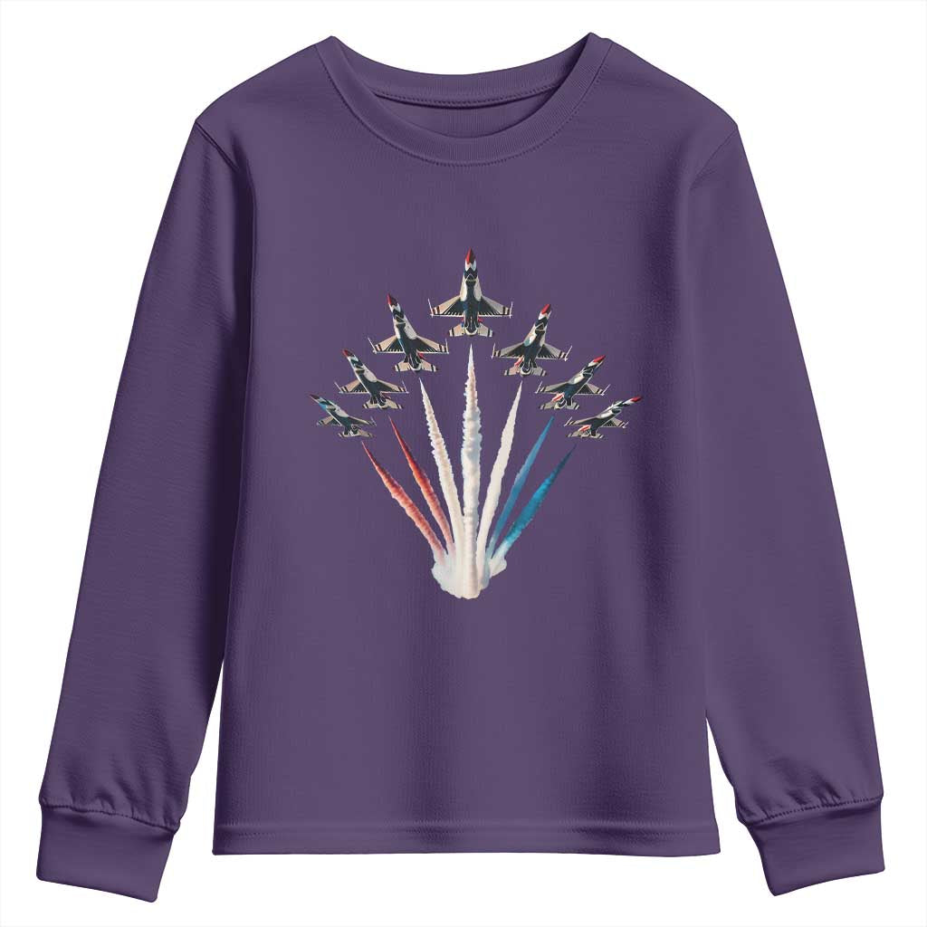 US Airplane Fighter Jet American Flag 4th Of July Youth Sweatshirt TS11 Purple Print Your Wear