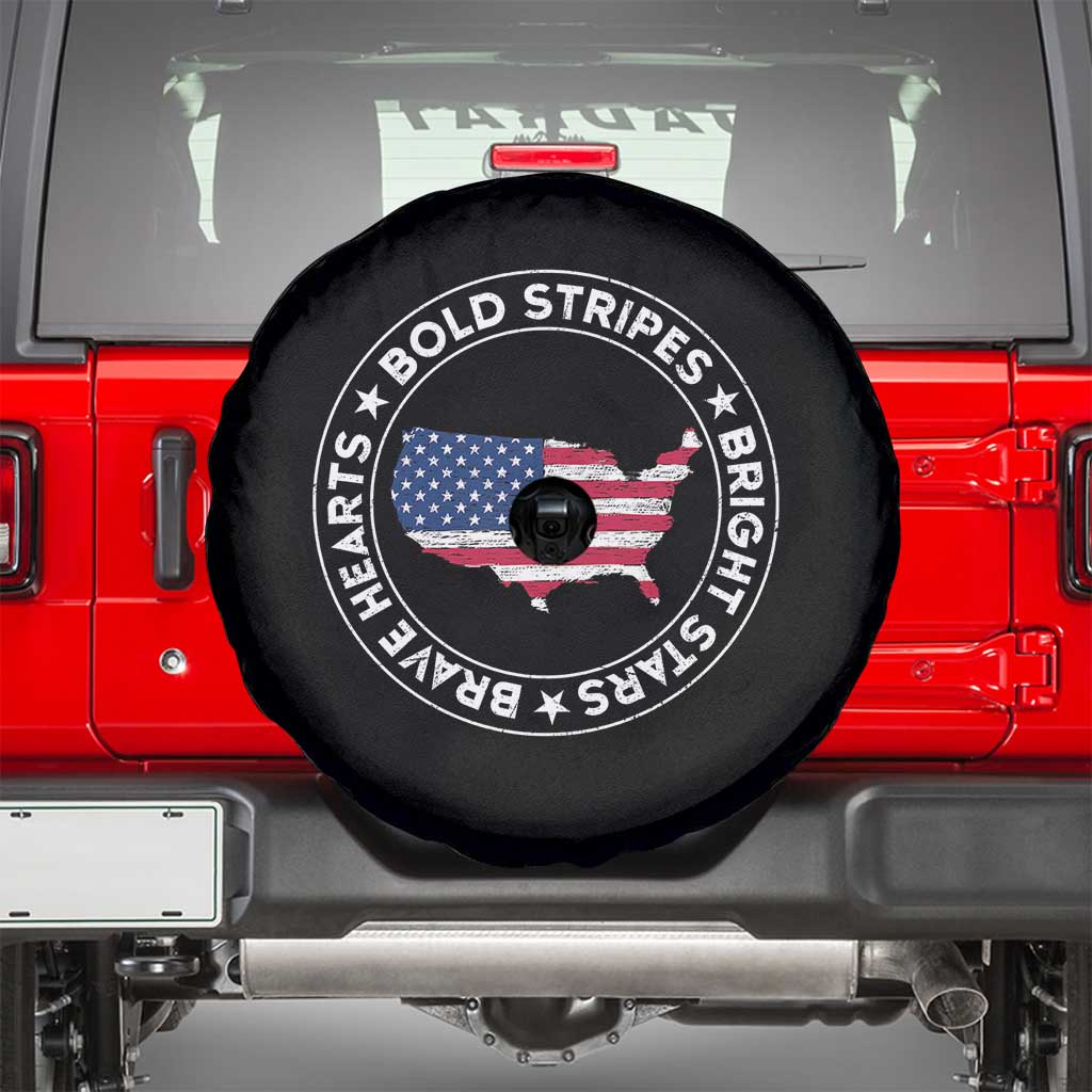 US Pride 4th of July Spare Tire Cover Bold Stripes Bright Stars Brave Hearts American Patriotic TS02 Black Print Your Wear