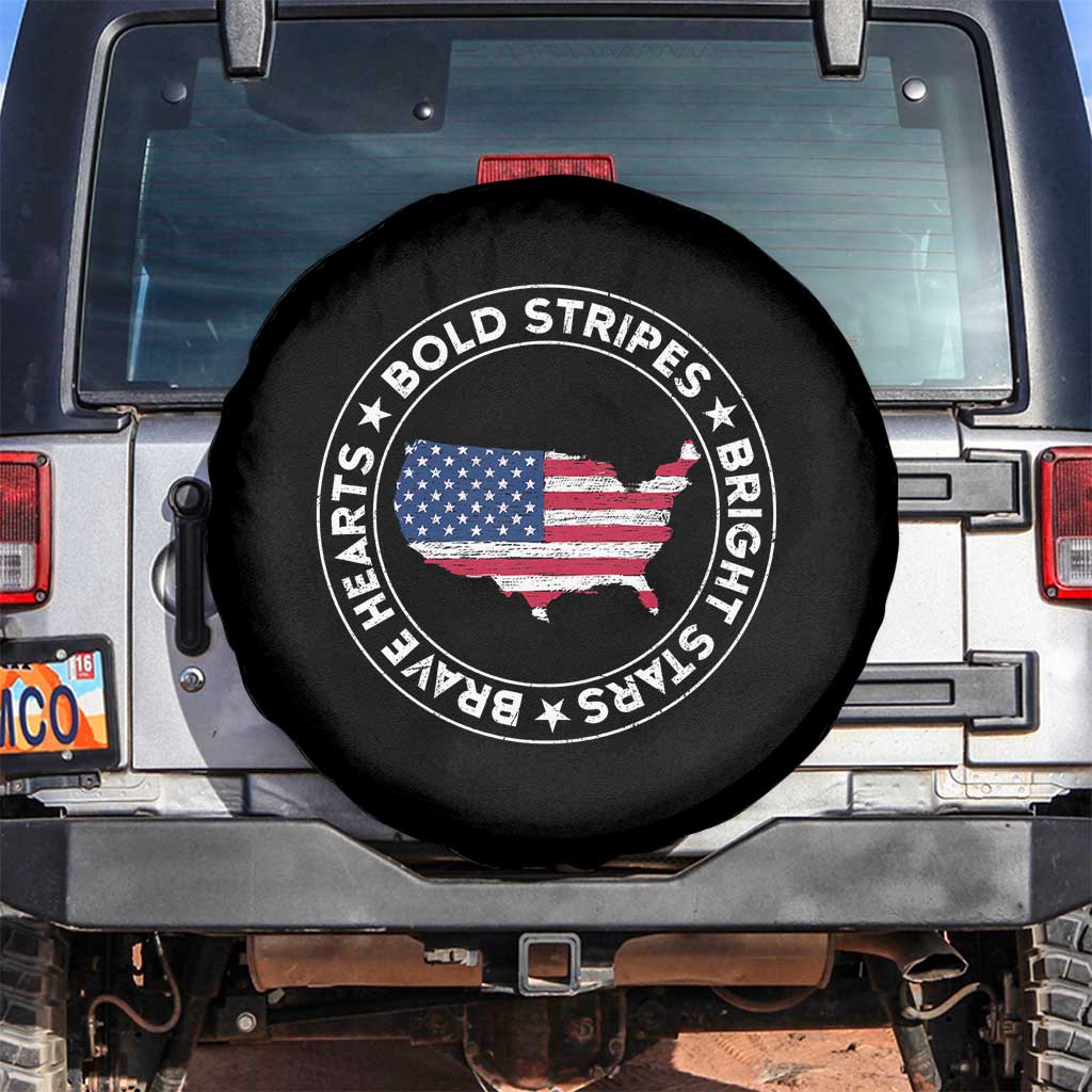 US Pride 4th of July Spare Tire Cover Bold Stripes Bright Stars Brave Hearts American Patriotic TS02 No hole Black Print Your Wear