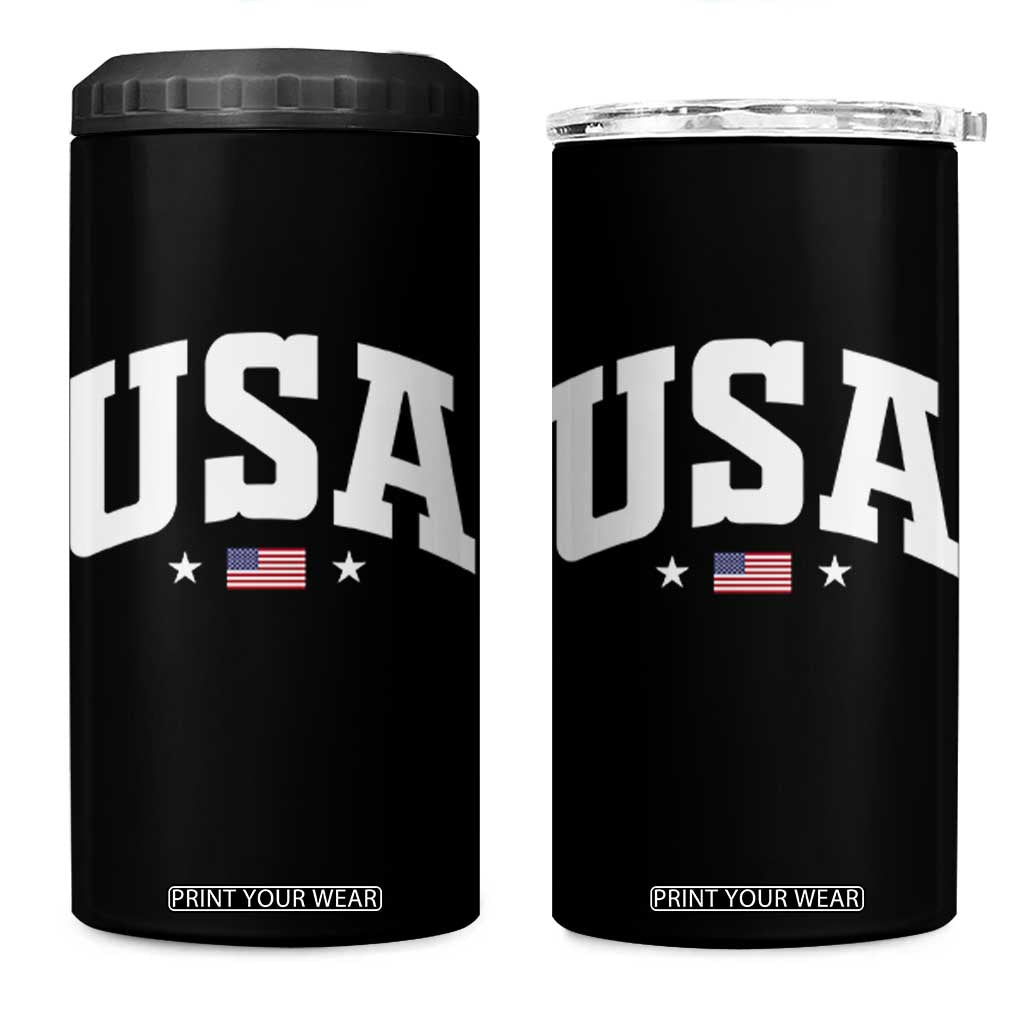 USA 4 in 1 Can Cooler Tumbler American Flag Patriotic 4th of July TS10 One Size: 16 oz Black Print Your Wear