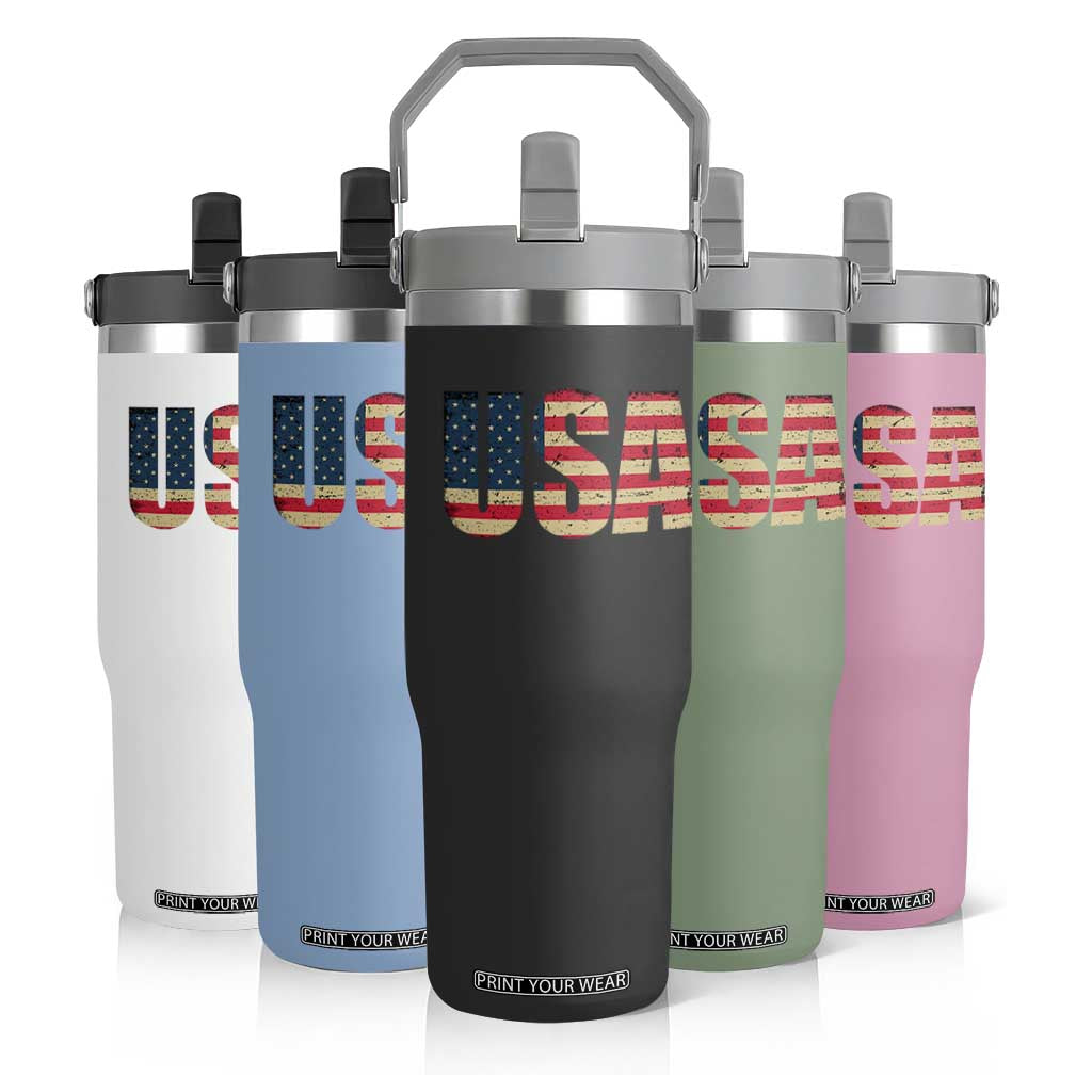USA American Flag Flip Straw Tumbler Retro Vintage Patriotic TS02 Print Your Wear