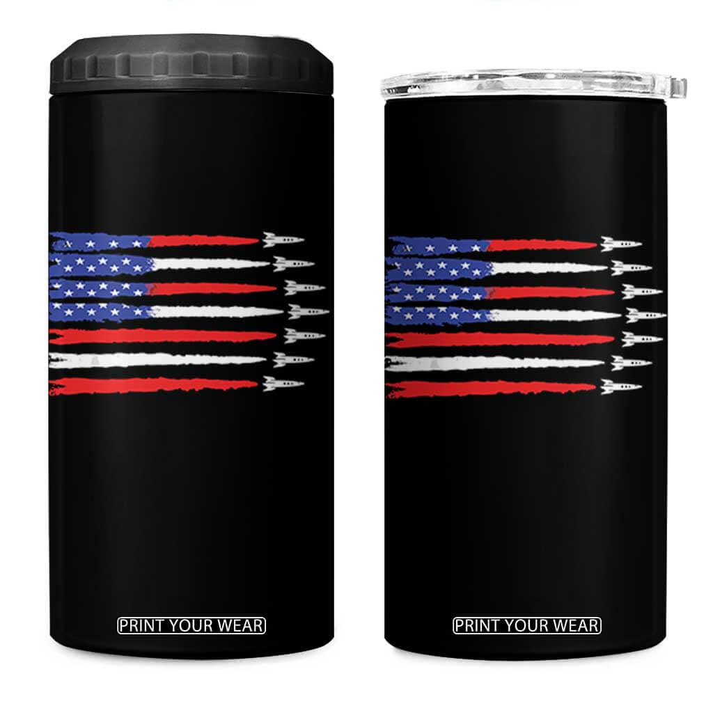 USA Flag Rocket 4 in 1 Can Cooler Tumbler Patriotic Space Red White Blue 4th of July TS10 One Size: 16 oz Black Print Your Wear