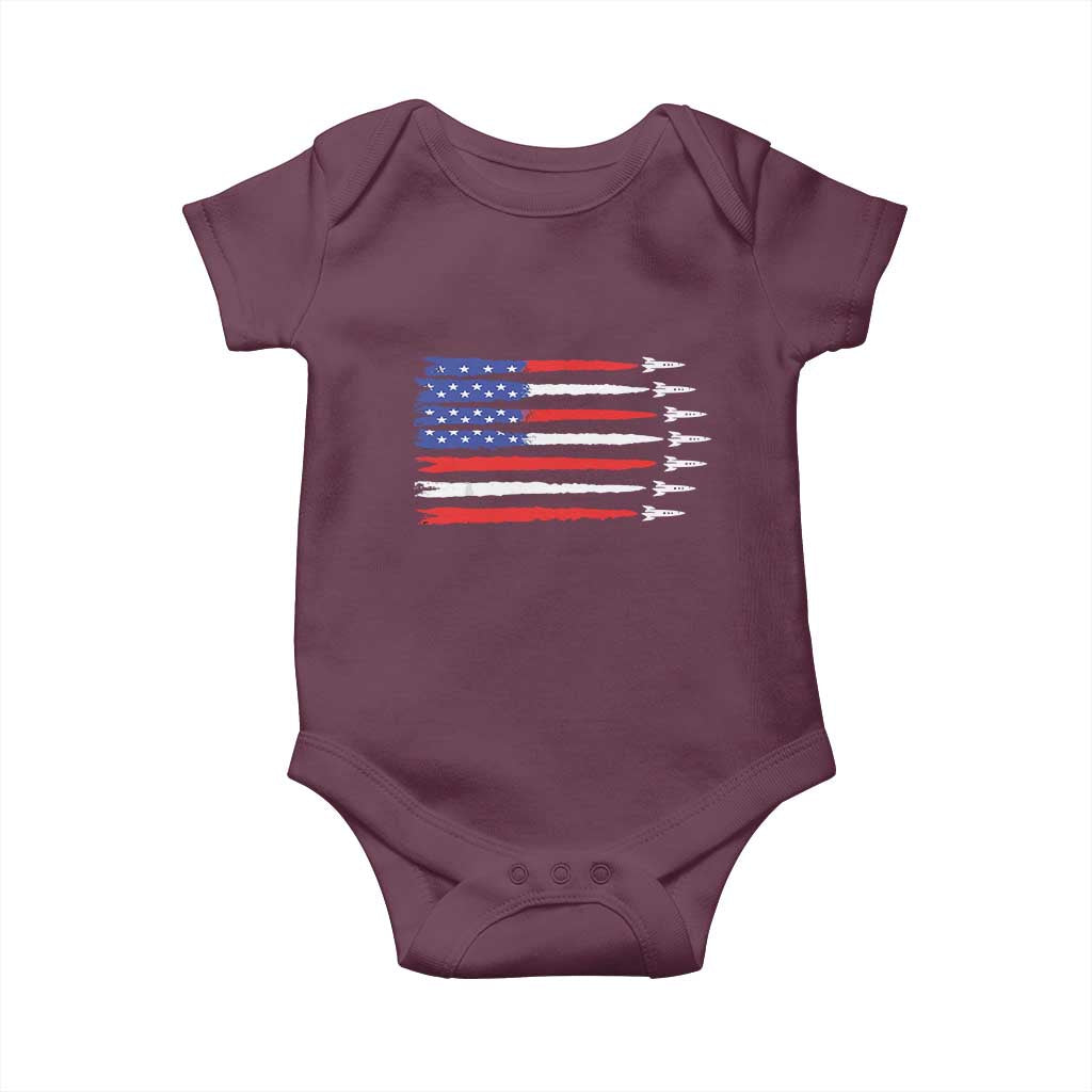 USA Flag Rocket Baby Onesie Patriotic Space Red White Blue 4th of July TS10 Maroon Print Your Wear