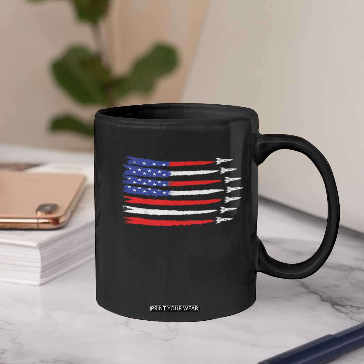 USA Flag Rocket Coffee Mug Patriotic Space Red White Blue 4th of July TS10 Print Your Wear