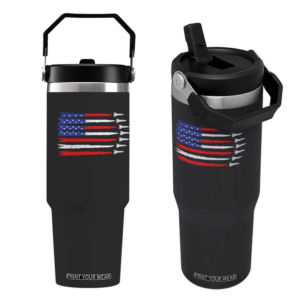 USA Flag Rocket Flip Straw Tumbler Patriotic Space Red White Blue 4th of July TS10 One Size: 30 oz Black Print Your Wear