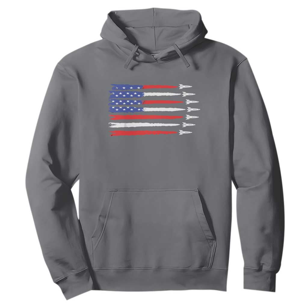 USA Flag Rocket Hoodie Patriotic Space Red White Blue 4th of July TS10 Charcoal Print Your Wear