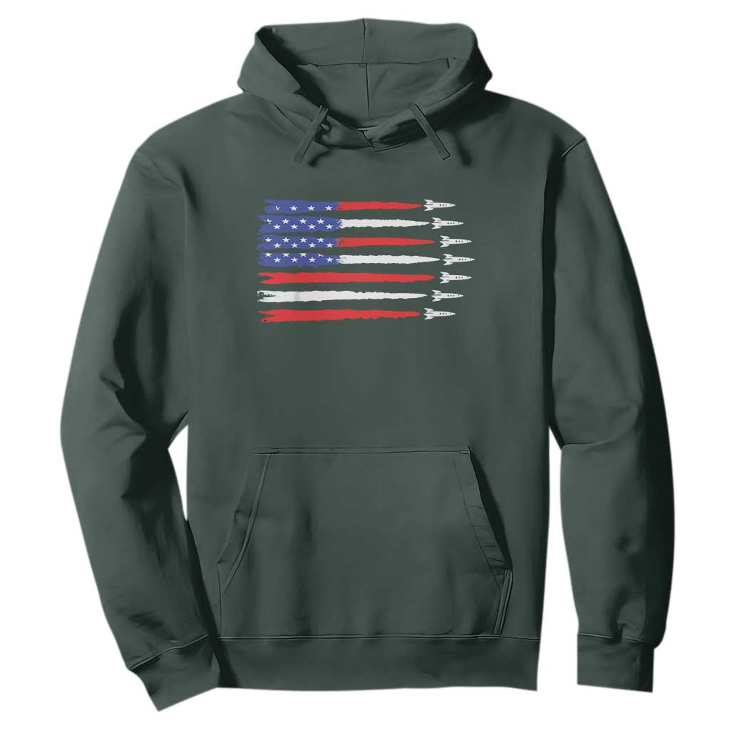 USA Flag Rocket Hoodie Patriotic Space Red White Blue 4th of July TS10 Dark Forest Green Print Your Wear