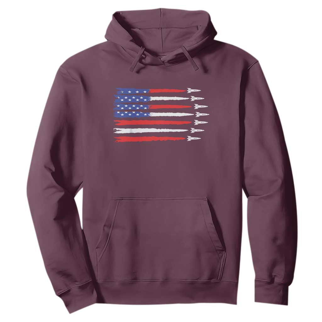 USA Flag Rocket Hoodie Patriotic Space Red White Blue 4th of July TS10 Maroon Print Your Wear