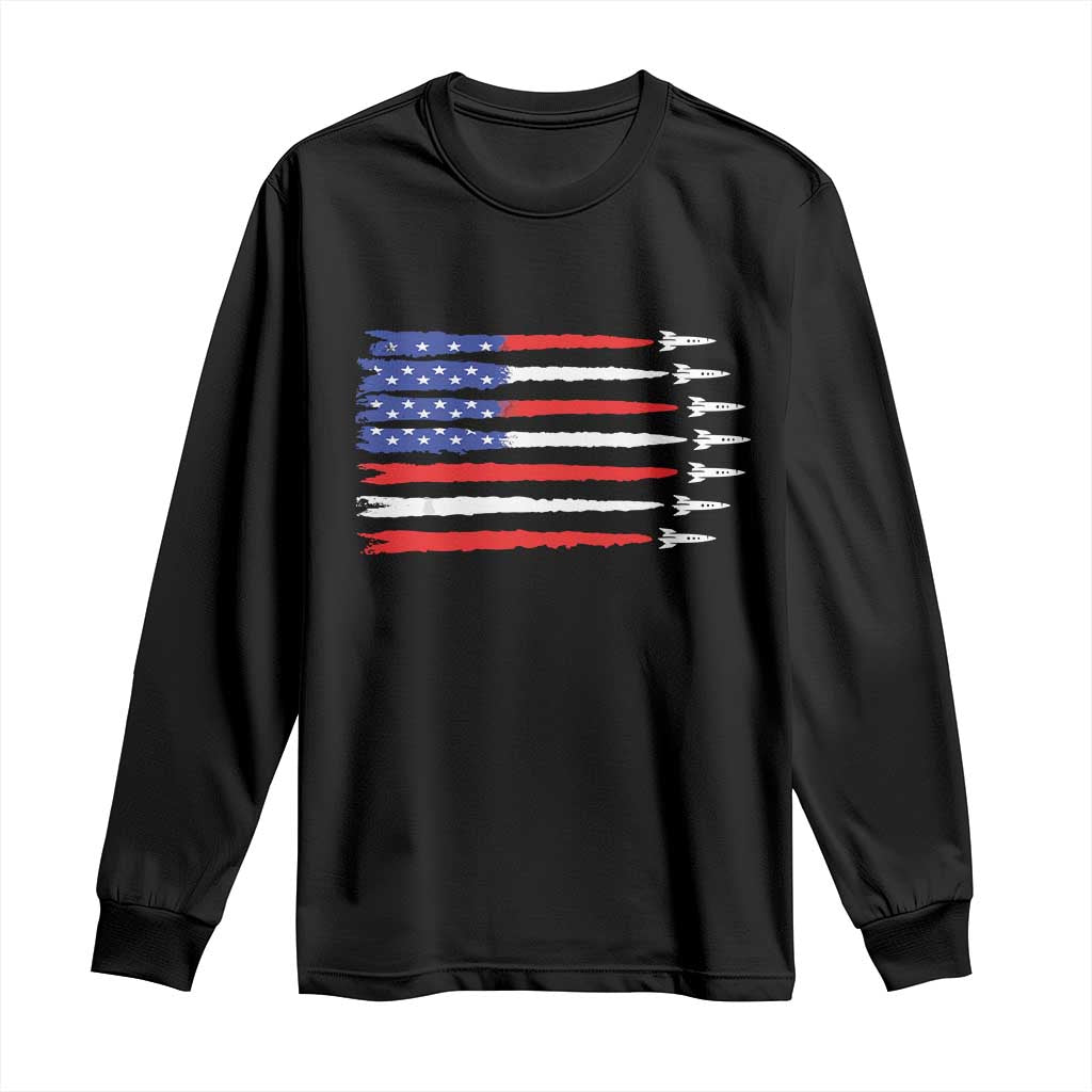 USA Flag Rocket Long Sleeve Shirt Patriotic Space Red White Blue 4th of July TS10 Black Print Your Wear