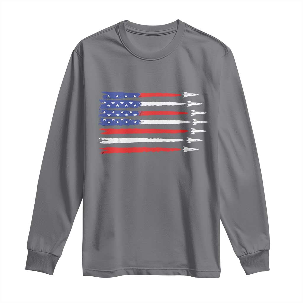 USA Flag Rocket Long Sleeve Shirt Patriotic Space Red White Blue 4th of July TS10 Charcoal Print Your Wear