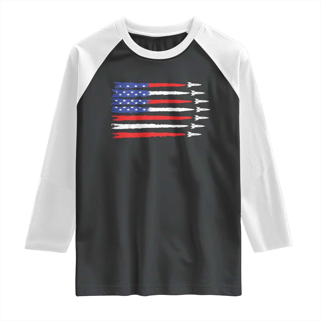 USA Flag Rocket Raglan Shirt Patriotic Space Red White Blue 4th of July TS10 Black White Print Your Wear