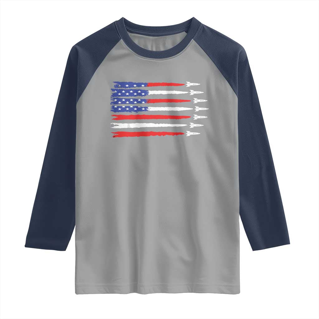 USA Flag Rocket Raglan Shirt Patriotic Space Red White Blue 4th of July TS10 Sport Gray Navy Print Your Wear