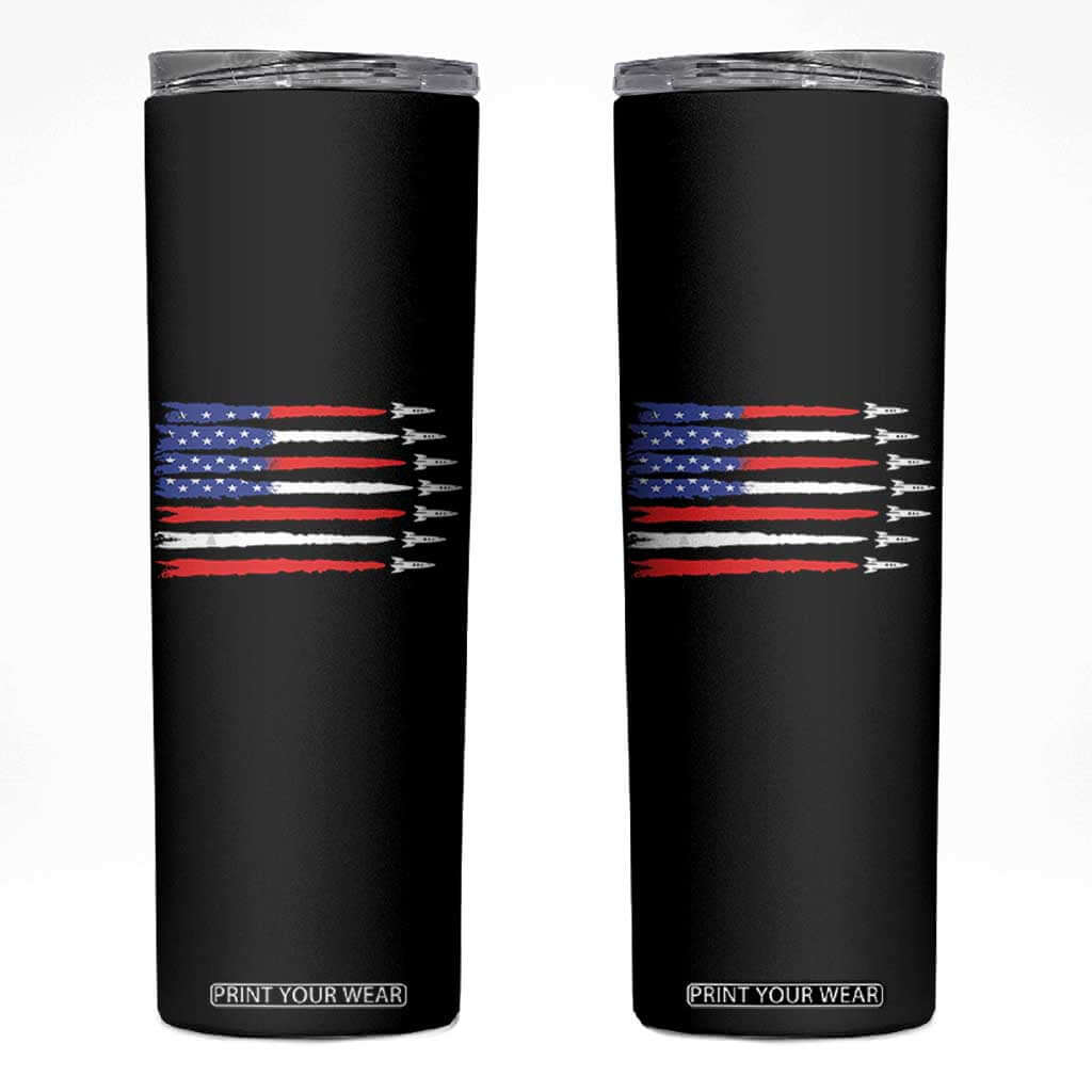 USA Flag Rocket Skinny Tumbler Patriotic Space Red White Blue 4th of July TS10 Black Print Your Wear