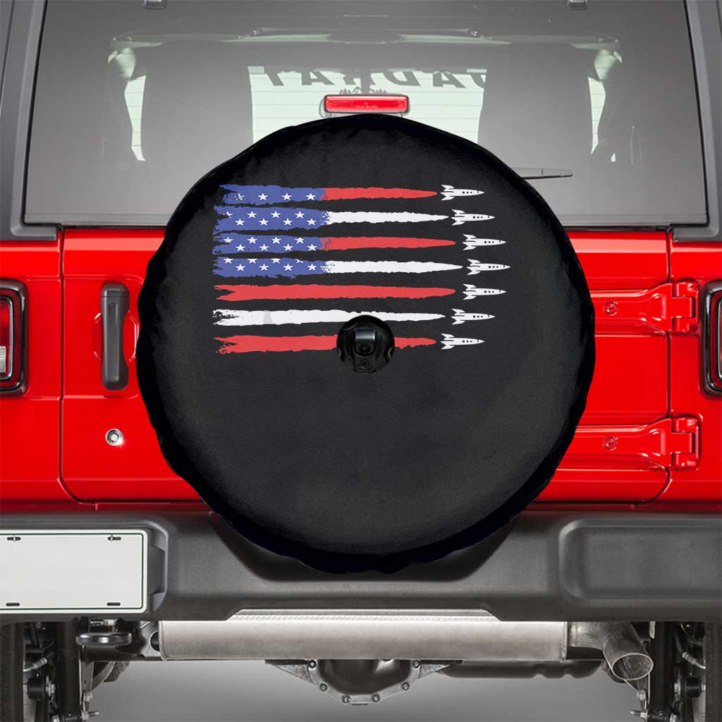 USA Flag Rocket Spare Tire Cover Patriotic Space Red White Blue 4th of July TS10 Black Print Your Wear