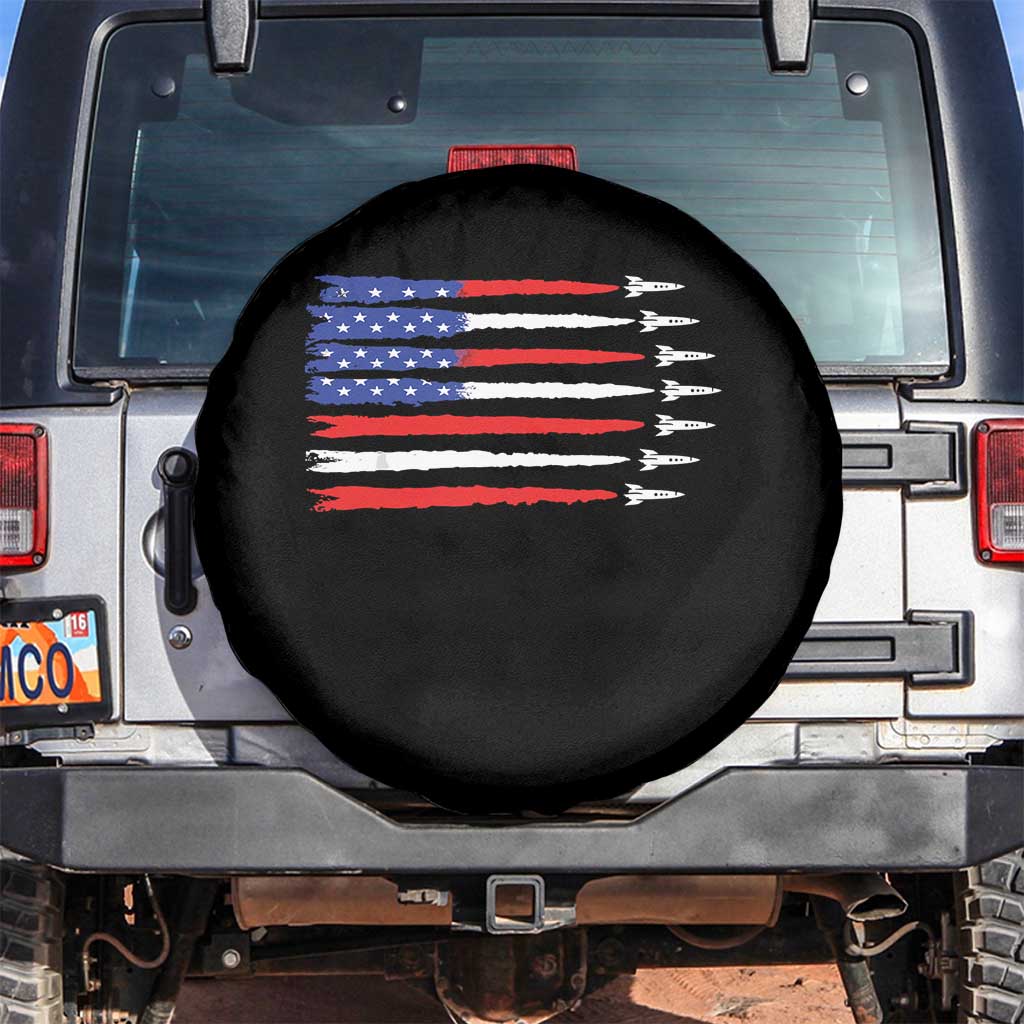 USA Flag Rocket Spare Tire Cover Patriotic Space Red White Blue 4th of July TS10 No hole Black Print Your Wear