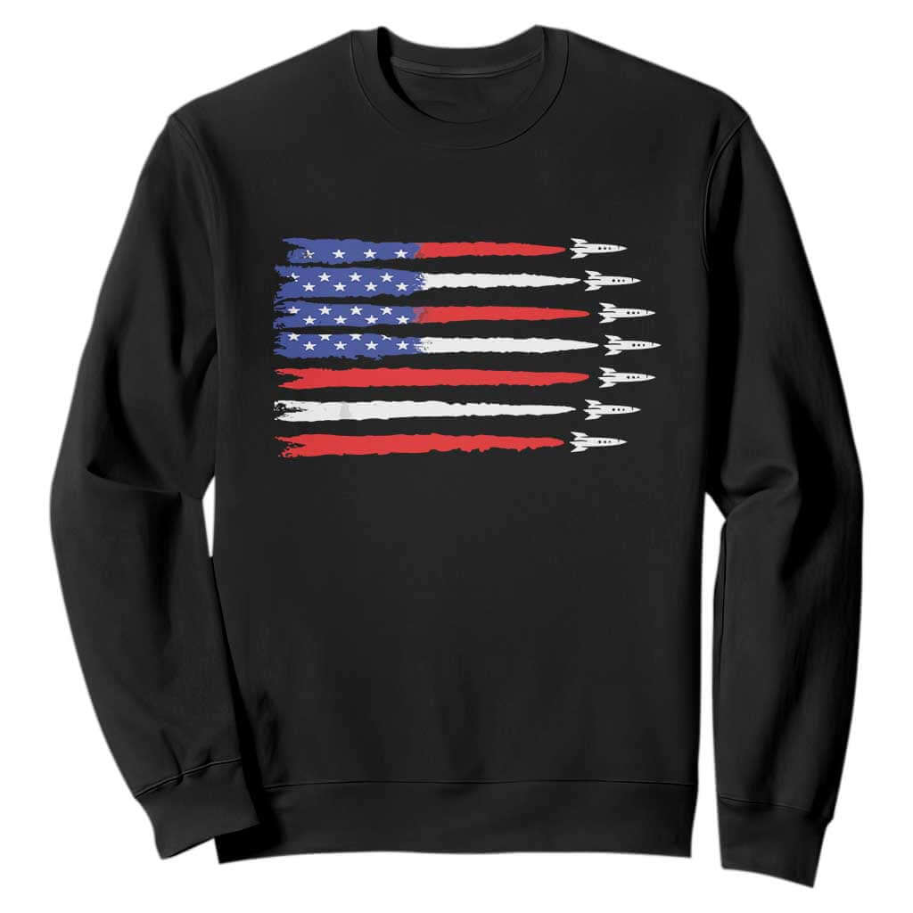 USA Flag Rocket Sweatshirt Patriotic Space Red White Blue 4th of July TS10 Black Print Your Wear