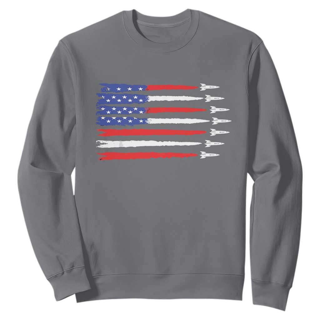 USA Flag Rocket Sweatshirt Patriotic Space Red White Blue 4th of July TS10 Charcoal Print Your Wear