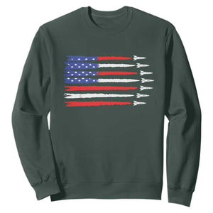 USA Flag Rocket Sweatshirt Patriotic Space Red White Blue 4th of July TS10 Dark Forest Green Print Your Wear