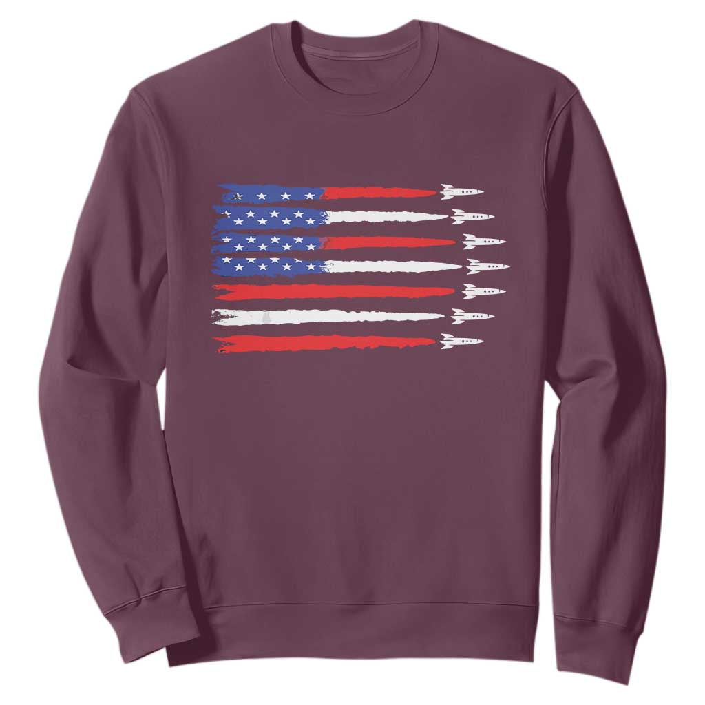 USA Flag Rocket Sweatshirt Patriotic Space Red White Blue 4th of July TS10 Maroon Print Your Wear