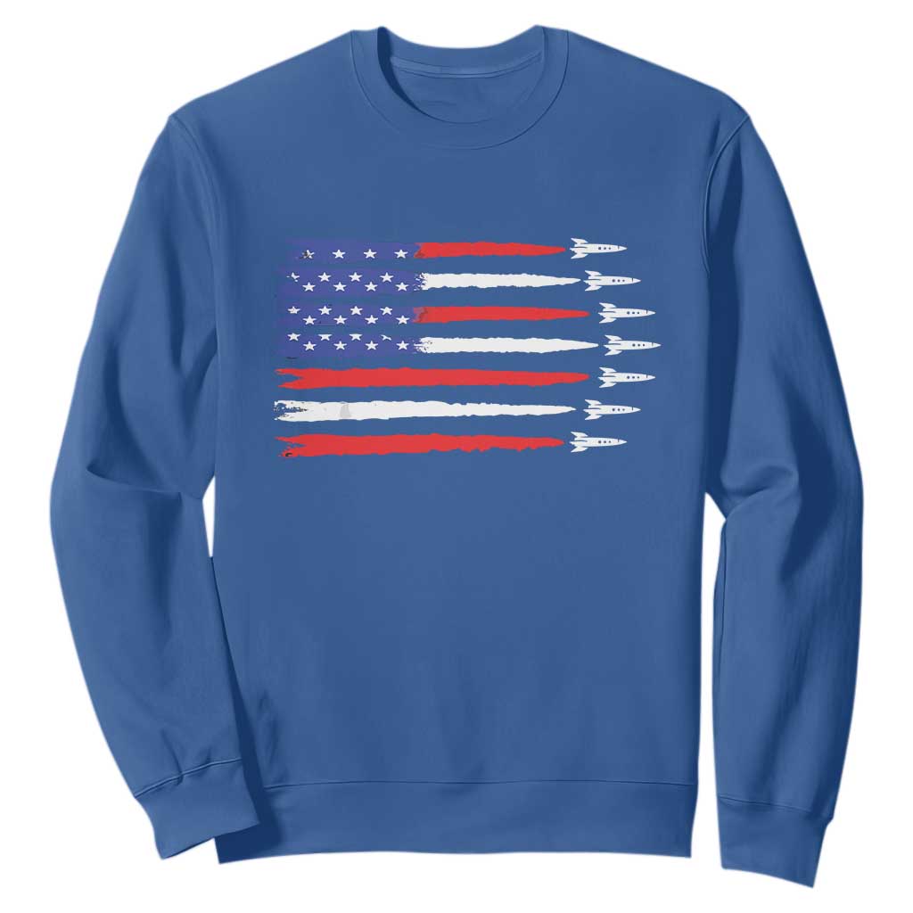 USA Flag Rocket Sweatshirt Patriotic Space Red White Blue 4th of July TS10 Royal Blue Print Your Wear