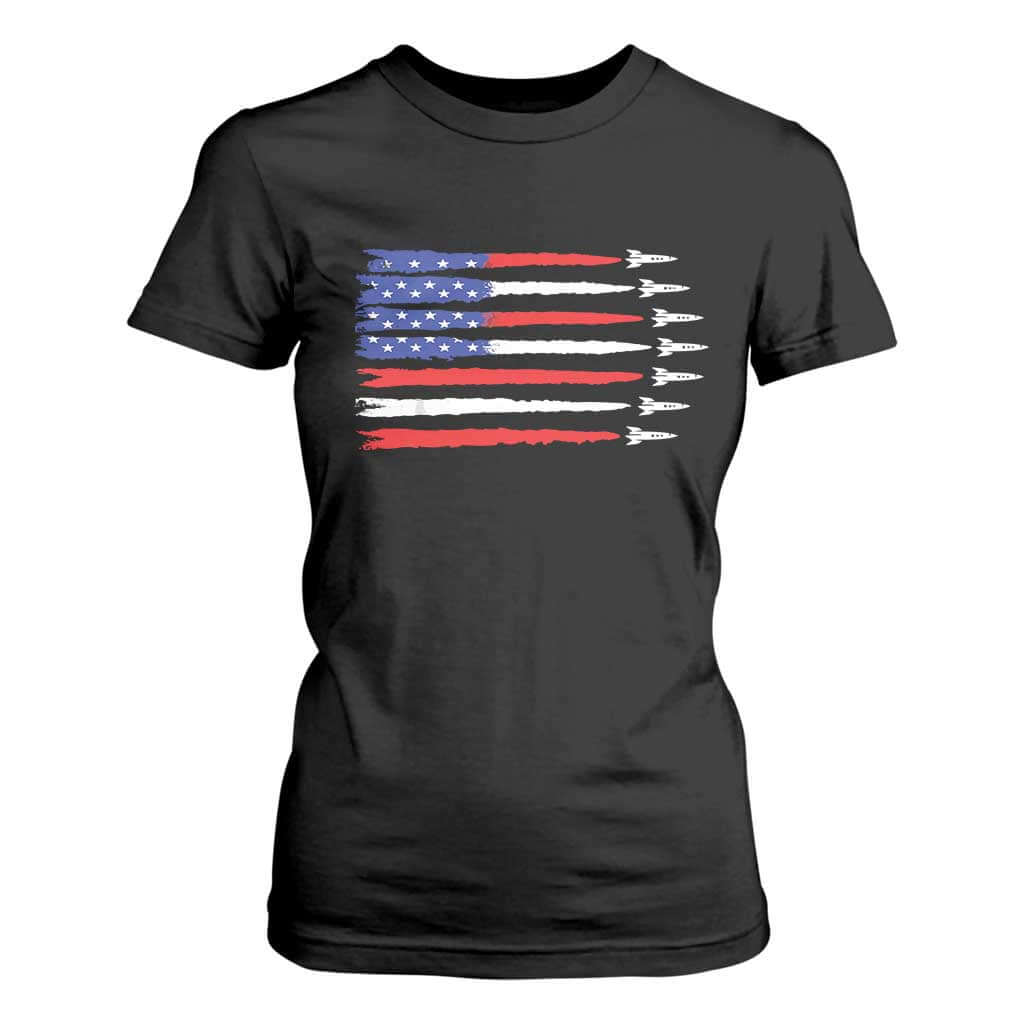 USA Flag Rocket T Shirt For Women Patriotic Space Red White Blue 4th of July TS10 Black Print Your Wear