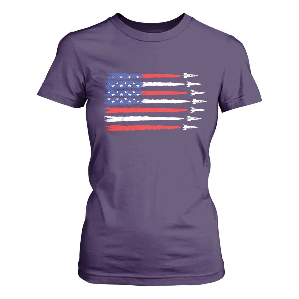 USA Flag Rocket T Shirt For Women Patriotic Space Red White Blue 4th of July TS10 Purple Print Your Wear