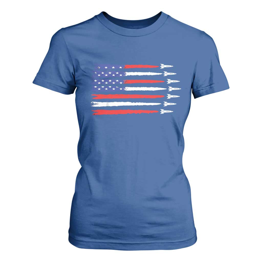USA Flag Rocket T Shirt For Women Patriotic Space Red White Blue 4th of July TS10 Royal Blue Print Your Wear