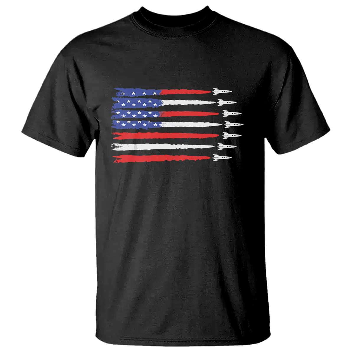 USA Flag Rocket T Shirt Patriotic Space Red White Blue 4th of July TS10 Black Print Your Wear