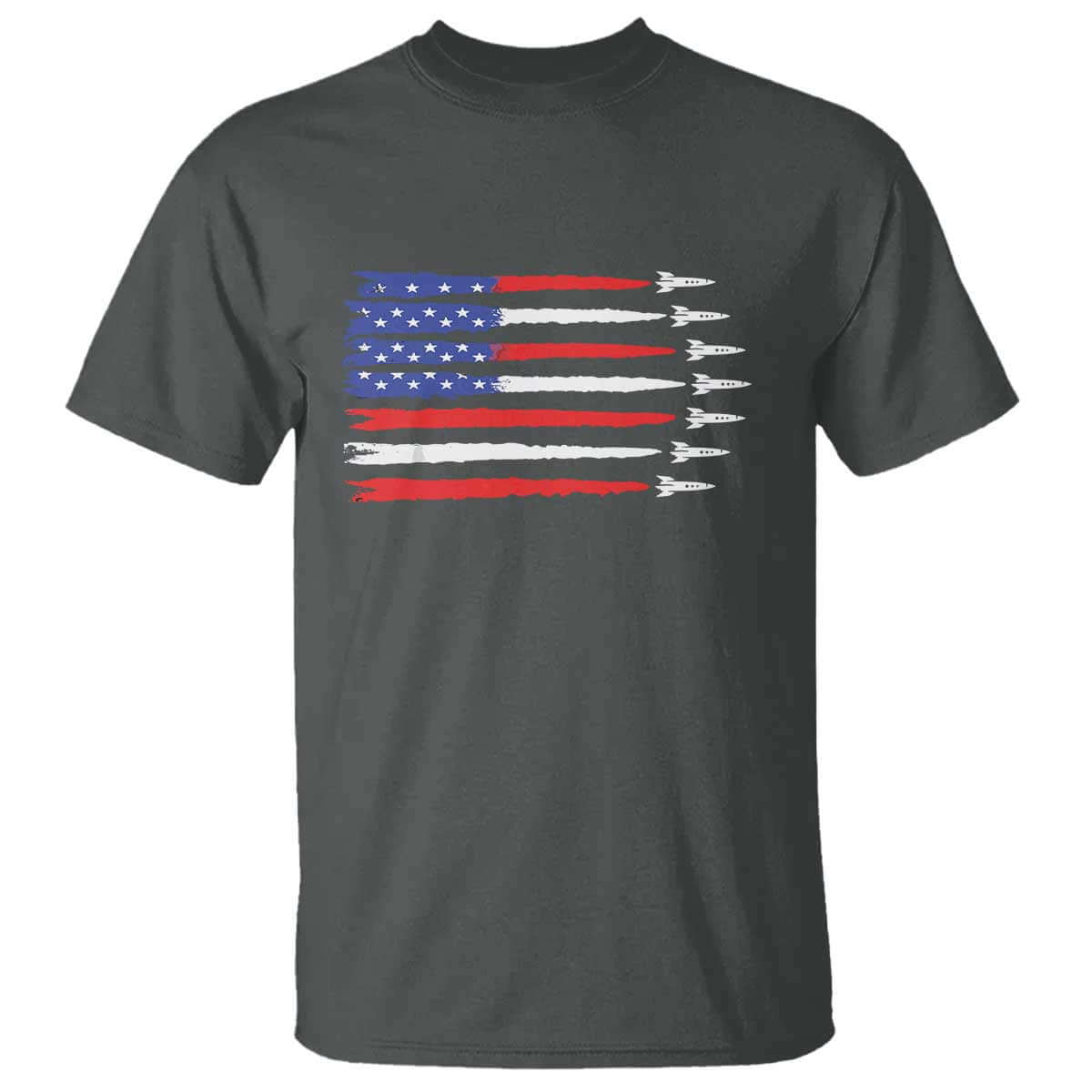USA Flag Rocket T Shirt Patriotic Space Red White Blue 4th of July TS10 Dark Heather Print Your Wear
