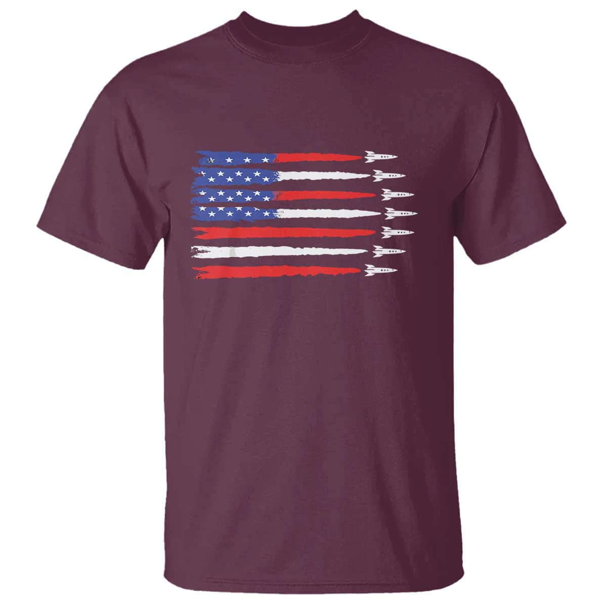 USA Flag Rocket T Shirt Patriotic Space Red White Blue 4th of July TS10 Maroon Print Your Wear