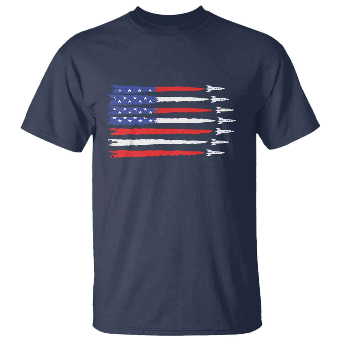 USA Flag Rocket T Shirt Patriotic Space Red White Blue 4th of July TS10 Navy Print Your Wear
