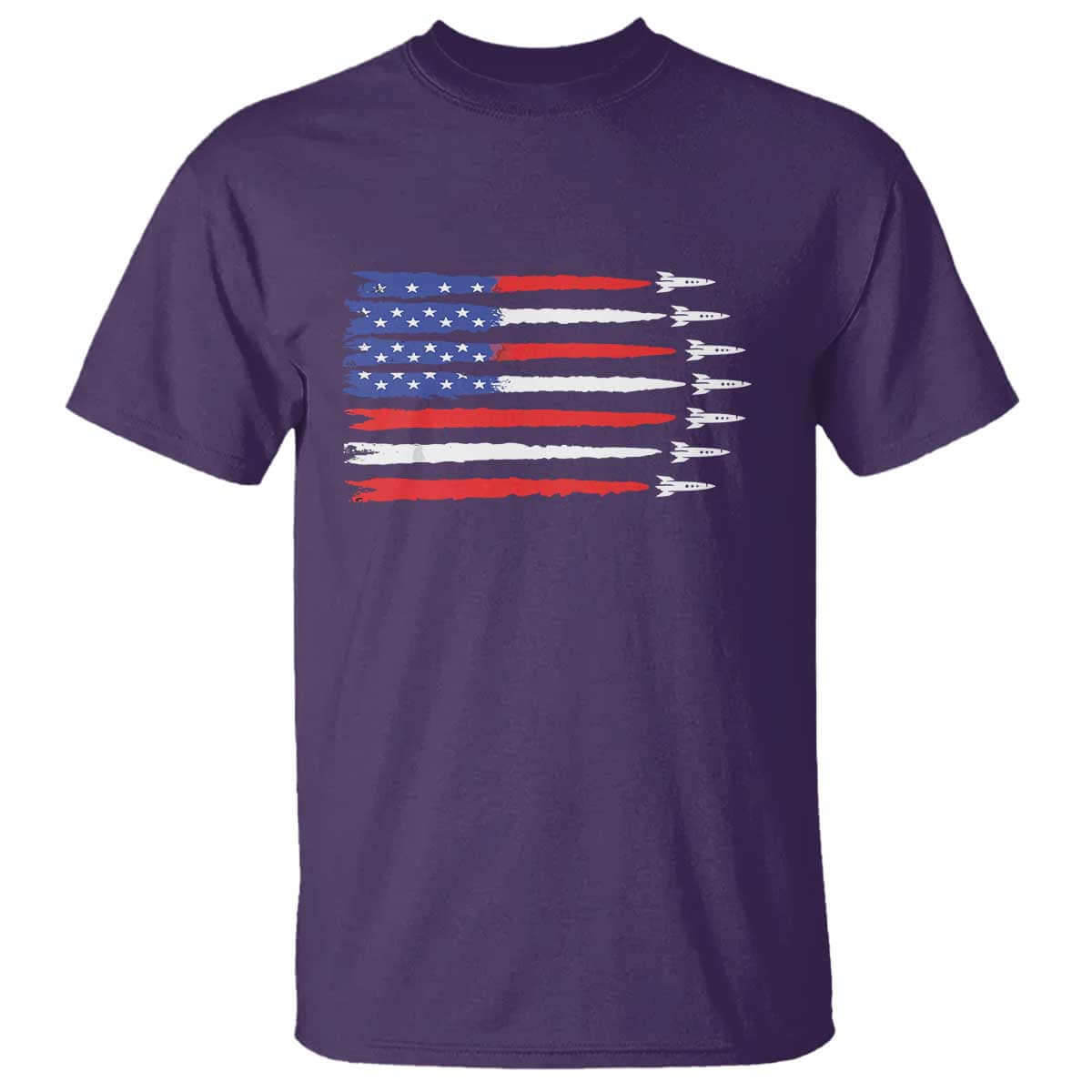 USA Flag Rocket T Shirt Patriotic Space Red White Blue 4th of July TS10 Purple Print Your Wear