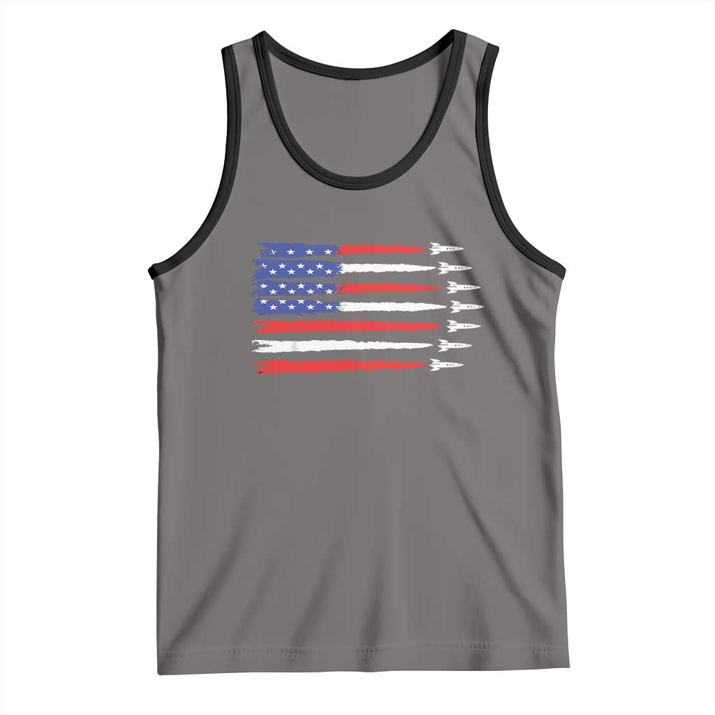 USA Flag Rocket Tank Top Patriotic Space Red White Blue 4th of July TS10 Deep Heather Black Print Your Wear