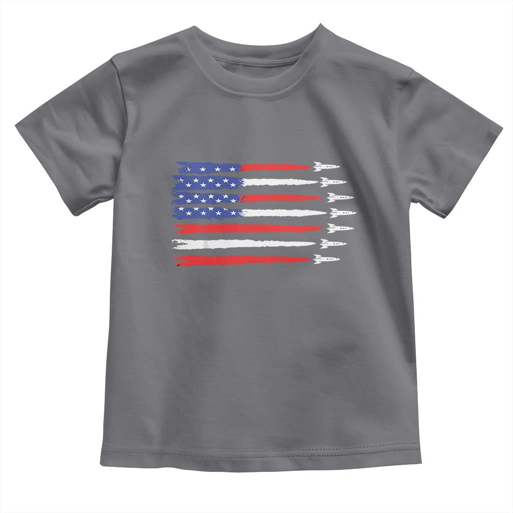 USA Flag Rocket Toddler T Shirt Patriotic Space Red White Blue 4th of July TS10 Charcoal Print Your Wear