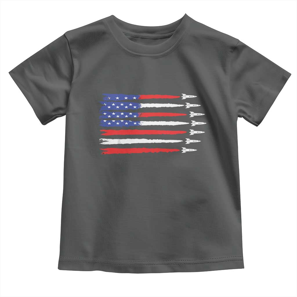 USA Flag Rocket Toddler T Shirt Patriotic Space Red White Blue 4th of July TS10 Dark Heather Print Your Wear