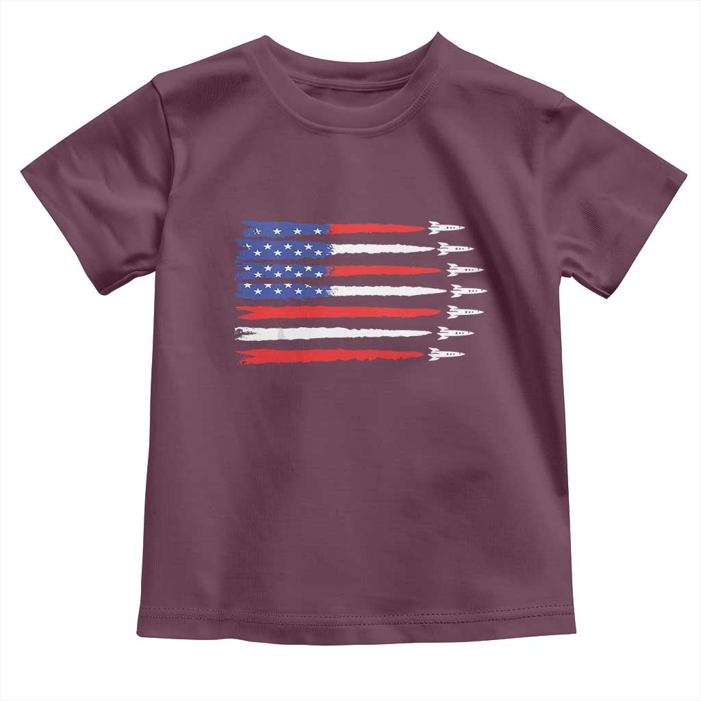 USA Flag Rocket Toddler T Shirt Patriotic Space Red White Blue 4th of July TS10 Maroon Print Your Wear