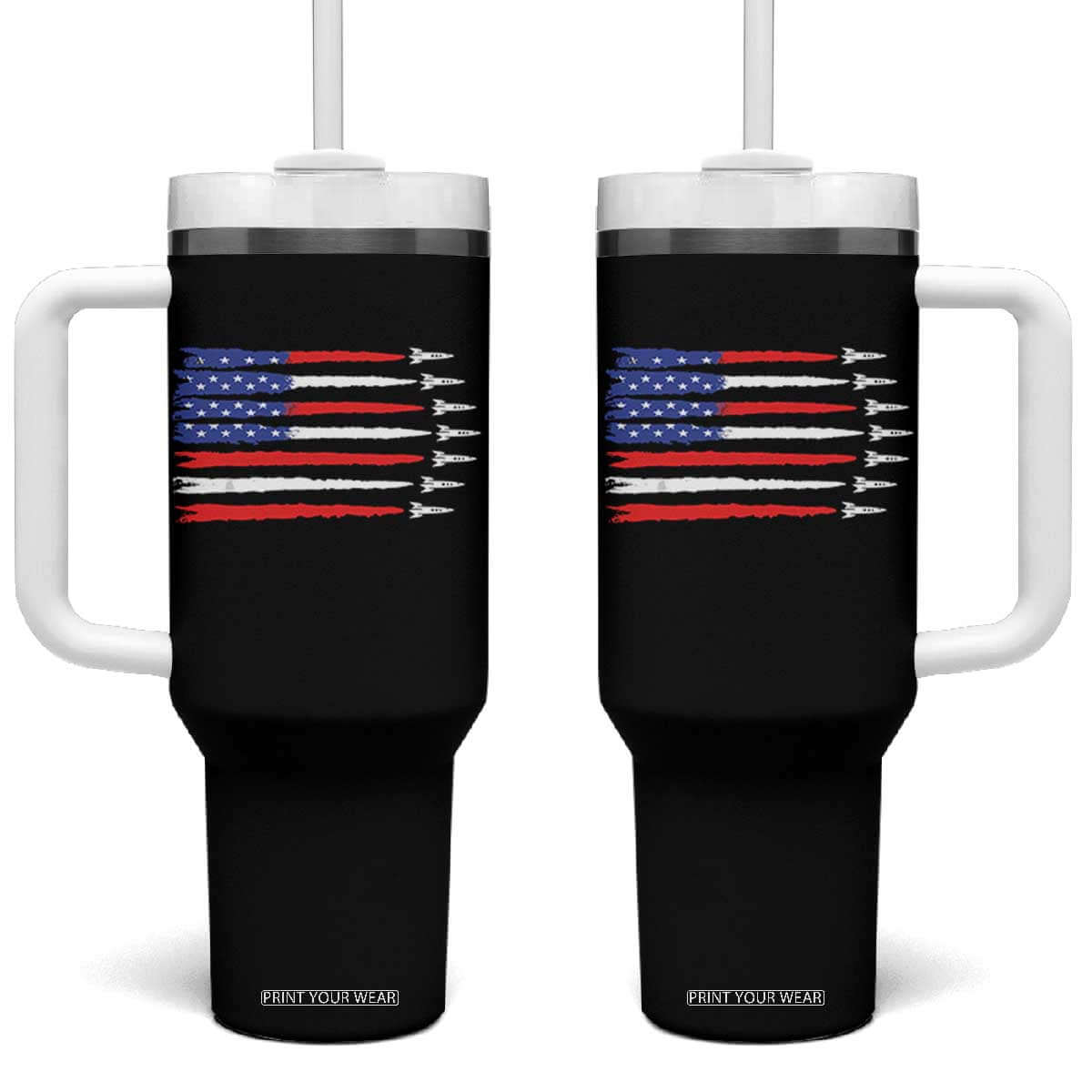 USA Flag Rocket Tumbler With Handle Patriotic Space Red White Blue 4th of July TS10 One Size: 40 oz Black Print Your Wear