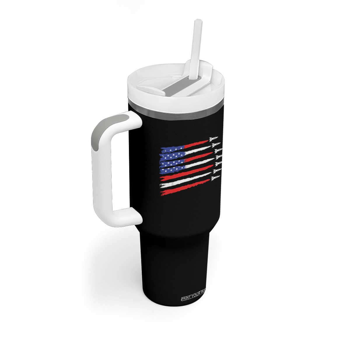 USA Flag Rocket Tumbler With Handle Patriotic Space Red White Blue 4th of July TS10 Print Your Wear