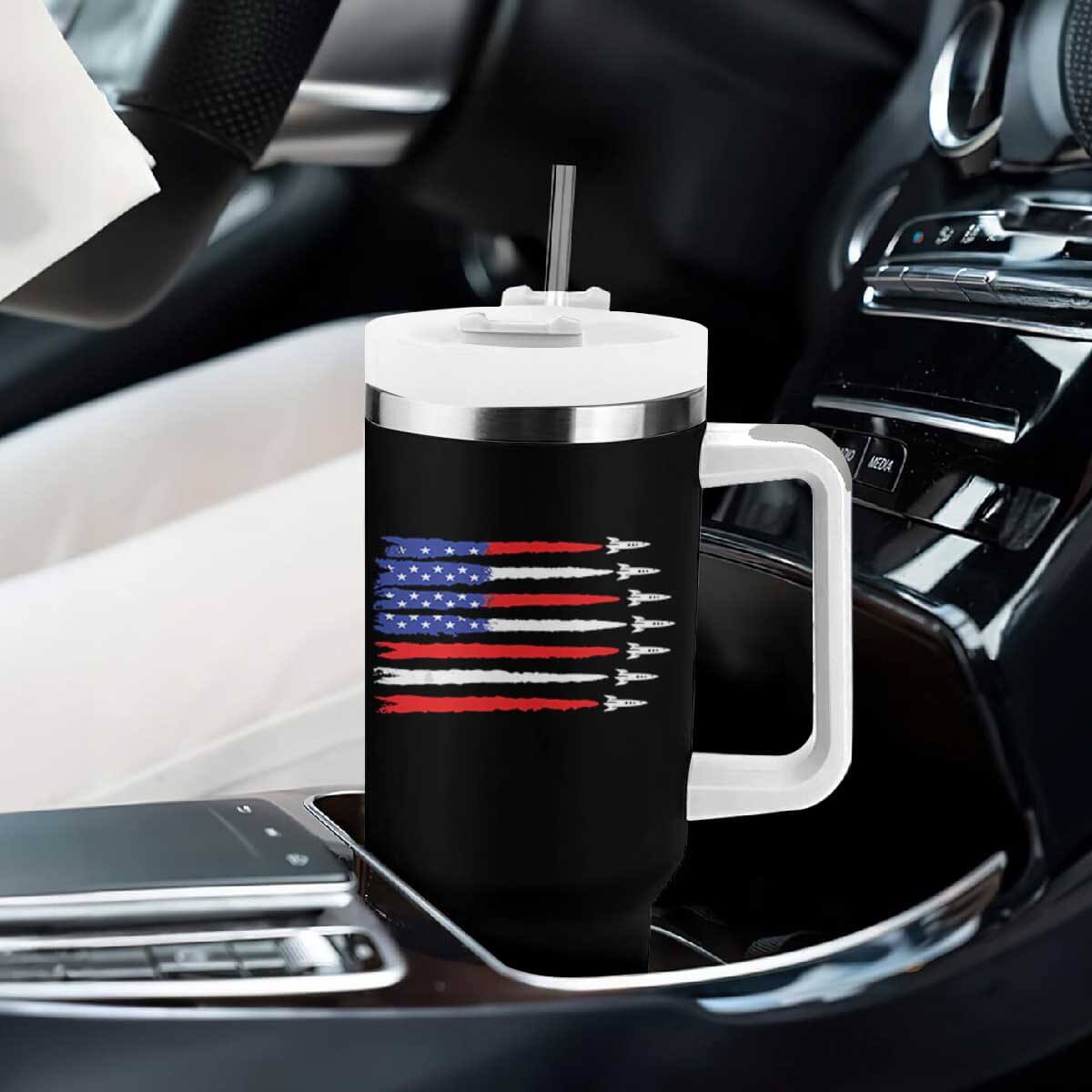 USA Flag Rocket Tumbler With Handle Patriotic Space Red White Blue 4th of July TS10 Print Your Wear